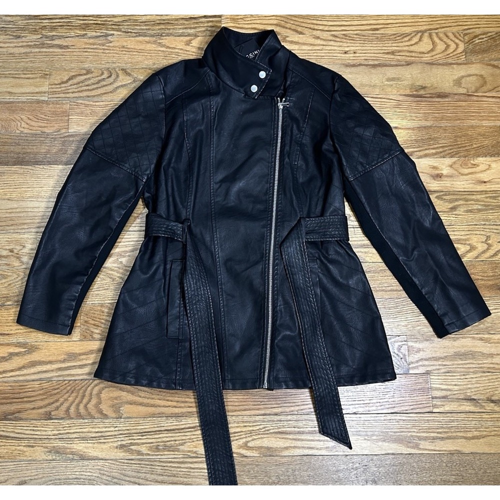 Baccini Faux Leather Jacket With Belt Motorcycle Jacket New Fashion Punk
